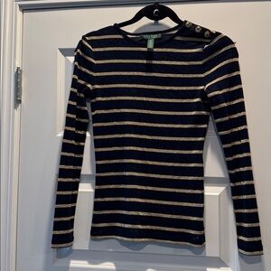 Ralph Lauren Navy and Gold Striped Top
